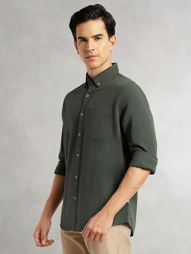 Image of Thomas Scott Men's | Slim Fit | Striped Design | Button-Down Collar | 100% Cotton Casual Shirt for Mens