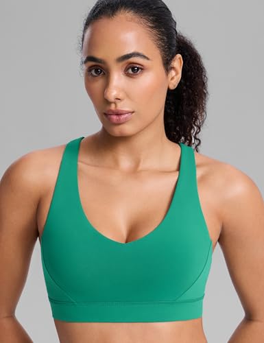 Image of CRZ YOGA Butterbreeze Cross Back Sports Bras | Medium Support, Removable Pads, Training, Fast Dry, Scoop Neck, Cut-Out, Adjustable Wide Straps, for Women