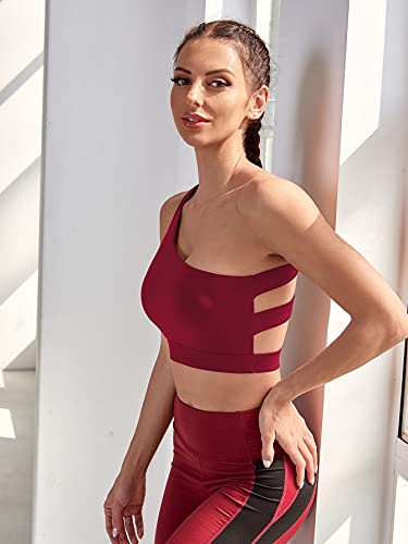Verdusa Women's Cut Out One Shoulder Padded Support Yoga Sports Bra Red M - Image 4