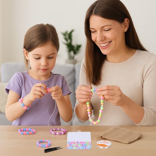 Image of Ambitieux DIY Bracelet Making Kit for Girls - 12 Types Colorful Beads with Charms, Elastic Thread, Earrings, Clasps & Rings - Jewellery Craft Kit for Kids, Birthday Return Gift, Rakhi Special Set for 2 3 4 5 6 7 8 9 10 years (BIG beads)