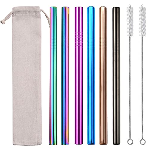 YFKJEU Wiederverwendbare Metallstrohhalme, 6 Stück Metall Trinkhalme Edelstahl Smoothie Strohhalme, Mit 2 Reinigungsbürsten, Ideal Für Smoothie, Boba oder Bubble Tea, Milchshakes (Mehrfarbig) Cover