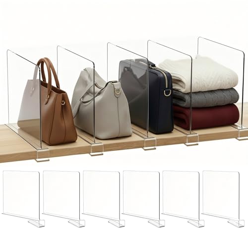 Cong.Lai 6 PièCes Séparateurs Etagere en Acrylique Transparent: Organisateur Armoire Vetement - 30 x 20 cm - Séparateur de penderie réglable pour Chambre...