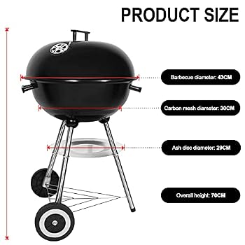 Barbecue Charbon SunJas - Ø57cm - Mobile Avec 2 Roues - Grille Acier Inox - Pour Jardin