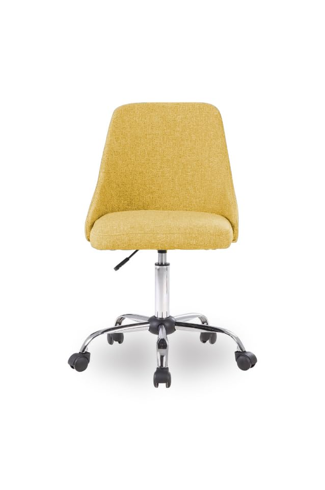 Image of Taskpro Fabric Upholstered Height-Adjustable 360 Swivel Revolving Office Study Desk Chair in Yellow Color