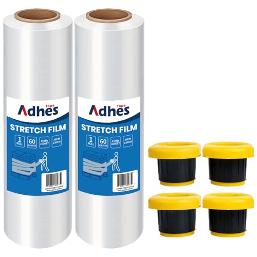 Image of ADHES Heavy Duty Shrink Wrap Roll, 15 Inch x 1000 Feet, 2-Pack Stretch Wrap Stretch Film, 60 Gauge Industrial Strength Plastic Moving Wrap for Pallet Wrap, Furniture Wrapping Moving & Protection