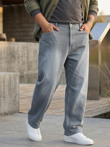 Image of Urbano Plus Men's Loose Baggy Fit Washed Jeans Non-Stretchable