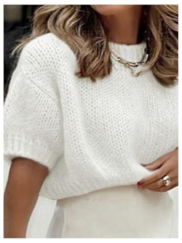 Image of GORGLITTER Women's Puff Short Sleeve Crop Cropped Sweaters Top Cute Outfits | Old Money Outfits Women, Date Night Outfit for Women, Going Out Tops Trendy, Knit Tops Sweater