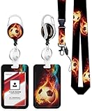 LOPIOIO Heavy Duty ID Badge Holder with Retractable Badge Reel Clip, Breakaway Lanyards, Vertical ID Card Holder for Nurses, Doctors, Teachers, Women, Men - Cool Soccer