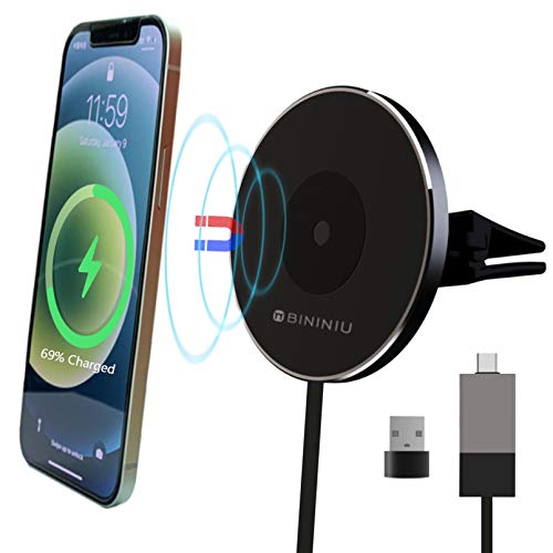 15W Car Mount Magnetic Wireless Magsa-fe Charger for iPhone 12-13, Mag-Safe Charger Car Mount for iPhone 12 Mini, BININIU Car Wireless Charger Mount Air Vent for iPhone 12-13 Pro/12 Pro Max/12 Mini