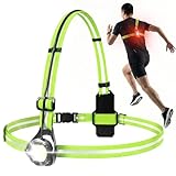 Running Lights for Runners with Rear Red Warning Light, 360° High Visibility Light Up Vest, Rechargeable Chest Light with Adjustable Beam Angle, IPX4 Waterproof, Reflective Gear for Outdoors, Green