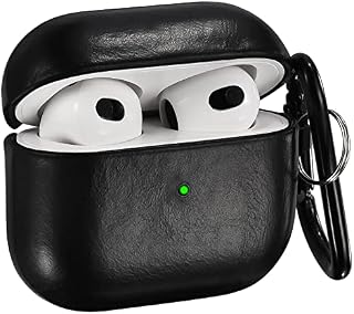 Compatible with AirPods 3 Case Cover/Airpods 3rd Generation Case-V-MORO AirPods 3 Case Leather Protective Case with Keychain Clip Compatible for New Apple AirPods (3rd Generation) 2021 Black