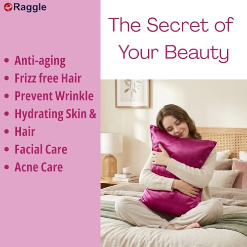Image of RAGGLE Satin Silk Pillowcase for Hair and Skin Standard Size 18 inchX 28 inch with Soft Breathable Smooth Cooling Pillow Covers for Sleeping or Pillow Protector (2, Rani Pink)