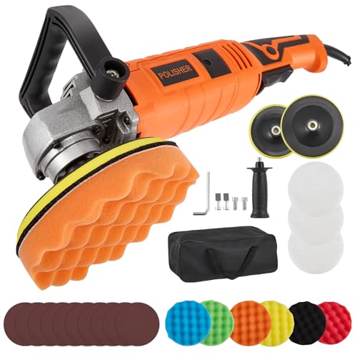 Haedswer Pulidora Coche 1580W, 7 Velocidades Variables, 500-3300 RPM, D-Mango Desmontable/Mango Lateral, Pulidora Orbital Coche para Pulir Coche y Encerar