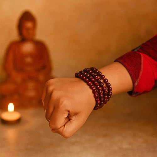 Image of ZAICUS Lal Chandan Mala 108+1 Beads for Meditation Prayers & Healing | Red Sandalwood Rosary for Jaap Pooja Japamala Spiritual Mala for Men & Women | 7-8MM Beads