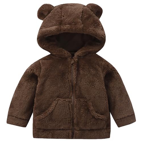 AIWUHE Toddler Boys Girls Hooded Fleece Jacket Teddy Coat Cute Bear Hoodie Zip Up Sherpa Winter Warm Outwear With Pocket 1-6Y