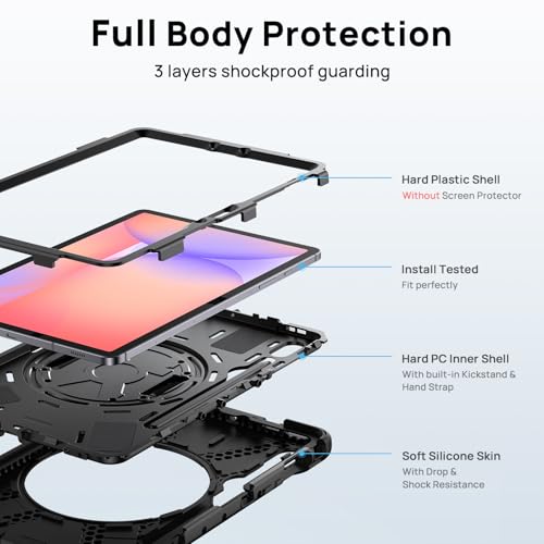 Gerutek Case for Samsung Galaxy Tab S10 Lite/S10 FE/S9 FE 10.9 Inch/Tab S9/S8/S7 11 Inch Tablet Case Shockproof, Heavy Duty Rugged with Pen Holder 360° Stand/Hand&Shoulder Strap Protective Case, Black - Image 2