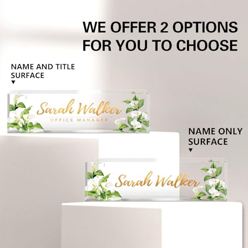 Image of Name Plate for Desk, Desk Name Plate Personalized, Office Decor for Women Men, Acrylic Desktop Accessories, Office Gifts for Boss Nurse Teacher Coworker, Employee Appreciation Gift (Purple Calla)