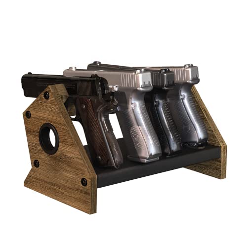J Jackcube Design Rustic Gun Rack For Pistol & Handgun, Wooden Gun Display Stand Safe Storage Accessories With 4 Gun Holders - Mk855A (Wood) #TOP9