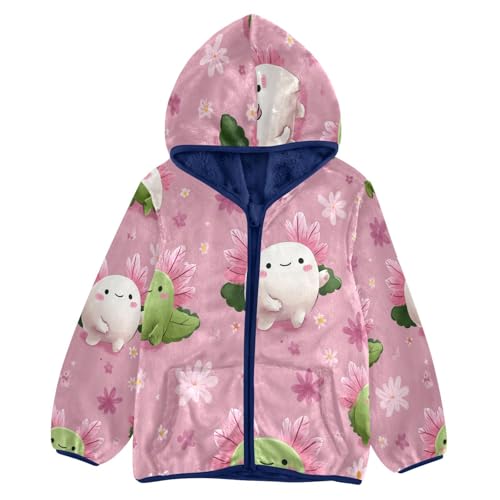 Cute Floral Axolotl Background Toddler Fleece Jacket Girl Boys Hooded Fleece Jacket Coat Warm Outwear Zip-up 3-10T