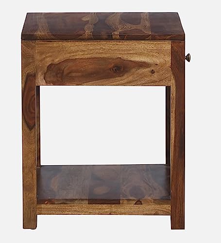 Image of Chad Solid Wood END Table for Living Room | Premium Square Side Table for Home & Kitchen| Provincial Teak Finish, Pure SHEESHAM Wood |