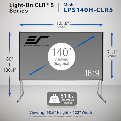 Image of Elite Screens Light-On CLR5 UST Projector Screen, Ceiling Light Rejecting ALR Screen for Ultra Short Throw Projectors, Folding Frame with Adjustable Height Legs, Carry Bag & Skirt, LPS140H-CLR5