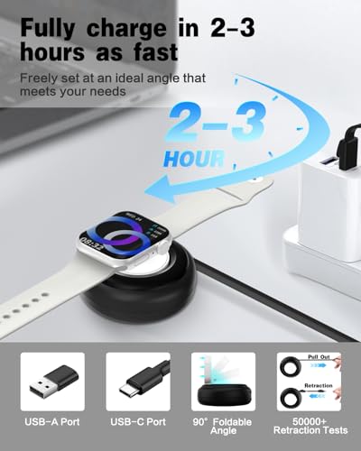 Jasput Retractable USB C Cable for Apple Watch Magnetic Charging Dock, Fast Charging Smart Magnetic Apple Watch Charger, for iWatch Ultra Series 10/Se/9/8/7/6/5/4/3/2/1 — view 4