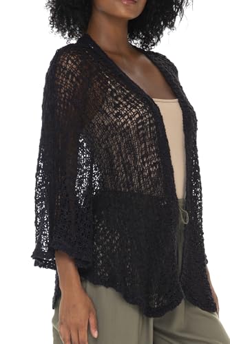 Image of SHU-SHI Lightweight Open Front Cardigan for Women Hollow Out Sweater Knitted Poncho Batwing Loose Popcorn Shawl Boho Wrap