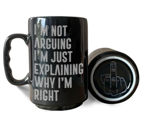 17 Oz Funny Black Coffee Mug — "I'm Not Arguing, I'm Just Explaining Why I'm Right" — Large Sarcastic Ceramic Mug with Engraved Quote, Funny Gift for Men Women Coworkers, Birthday Father's Day