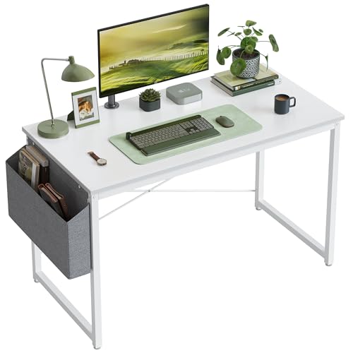 Image of Cubiker Computer Desk, Home Office Writing Study Desk, Modern Simple Style Laptop Table with Storage Bag (47 inch, Pure White)