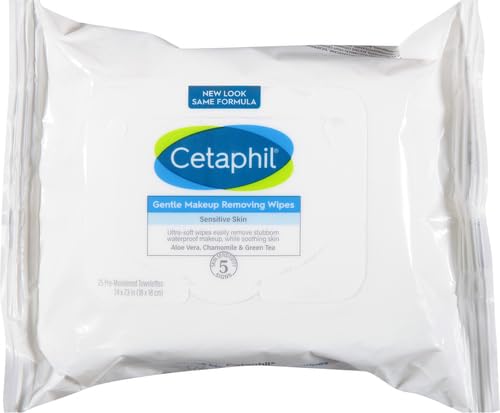 Cetaphil Face and Body Wipes, Gentle Skin Cleansing Cloths, 50 Count, Twin Pack, for Dry, Sensitive Skin, Flip Top Closure, Great for the Gym, Travel, in the Car, Hypoallergenic, Fragrance Free: 25 Count (Pack of 12) Makeup Remover Wipes