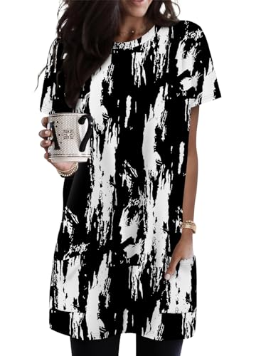 KISSMODA Womens Summer Tunic Tops for Leggings Casual Short Sleeve Long Shirts with Pockets