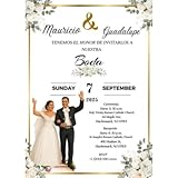 Invitaciones de Boda Tradicional con Novios – Pack de 20 Tarjetas Elegantes con Sobres – Diseño Mexicano Charro Floral – Personalizables – Español/Inglés