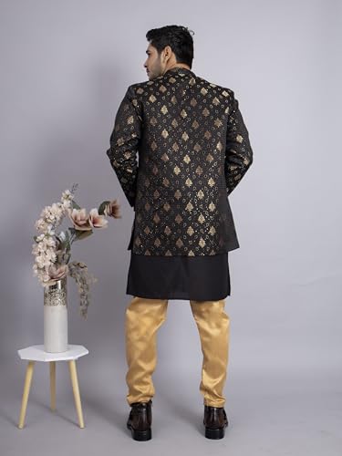 Image of XEPON Men's Jacquard Ethnic Wear Kurta Pajama With Stylish Long Jacket Set