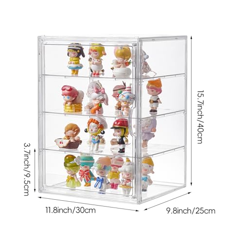Image of 4 Tiers Clear Acrylic Display Case, Plastic Storage Bins with 3 Adjustable Divider and Magnetic Door,Stackable Display Box for Figures Showcase (XXL-4 Tier-1 Pack)