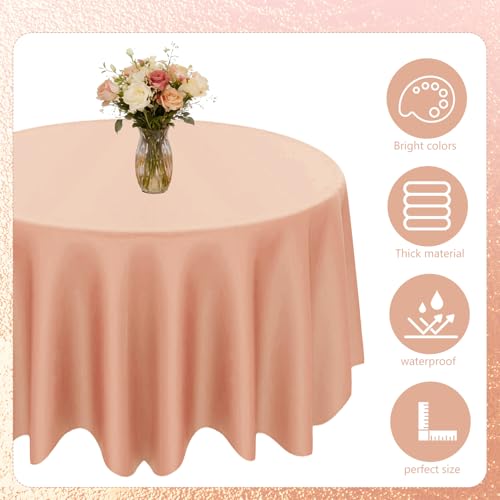 Image of CIEOVO 12 Pcs 84 Inch Rose Gold Round Plastic Disposable Table Cloth Waterproof Tablecloth Circle Table Covers for Valentine's Day Bridal Wedding Birthday Gender Reveal Party Decorations