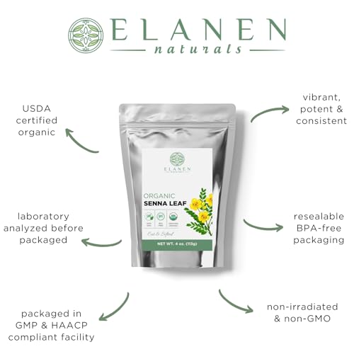 image for Elanen Naturals Organic Senna Leaf 4 oz. (113g), USDA Certified Organi