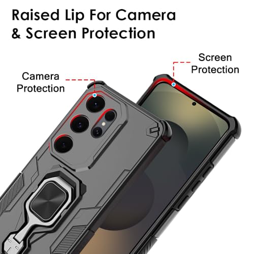 Image of TheGiftKart Tough Armor Bumper Back Case Cover for Samsung Galaxy S25 Ultra 5G | Ring Holder & Kickstand in-Built | 360 Degree Protection Back Case Cover for Samsung S25 Ultra 5G (PC & TPU, Black)