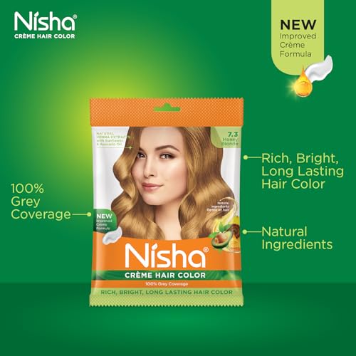 Image of Nisha Cream Permanent Hair Colour Full Grey Coverage (50g) Honey Blonde (Pack of 4)