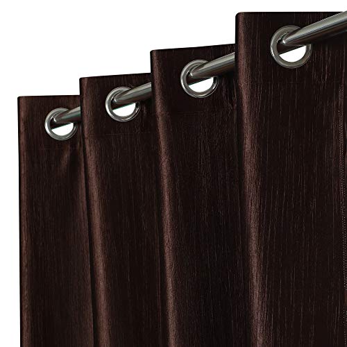 Image of 6 Feet Polyester Floral Light Filtering Window Curtains for Bedroom, Living Room & Hall, Eyelet Top, Coffee Print & Solid Plain Curtain Set of 3