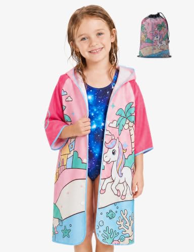 Image of Gogokids Kids Swim Cover Up, Lightweight Microfiber Changing Poncho with Carry Bag, Beach Pool Coverup for Boys Girls