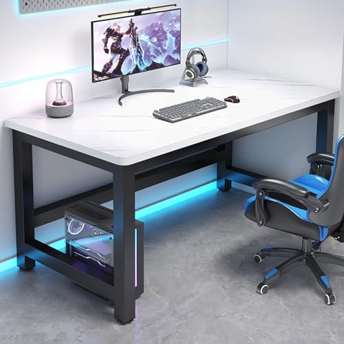 WGM新登場 ゲーミングデスク 机 パソコンデスク 勉強机 作業机 頑丈なフレーム ゲーミング 事務机 頑丈なフレーム 配線穴付き 在宅勤務 組立簡単 computer desk テレワーク 収納たっぷり 書斎 (110*80*74cm,F)