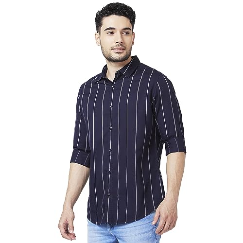 Image of Spykar Men's Slim Fit N /A Full Sleeve Striped Casual Shirts