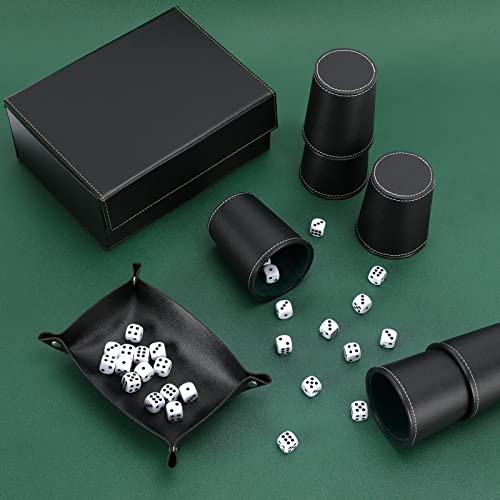 Pu Leather Dice Cup Set With 6 Leather Dice Cups+30 Dice Velvet Interior Quiet In Shaking For Liars Dice Farkle Yahtzee #TOP1
