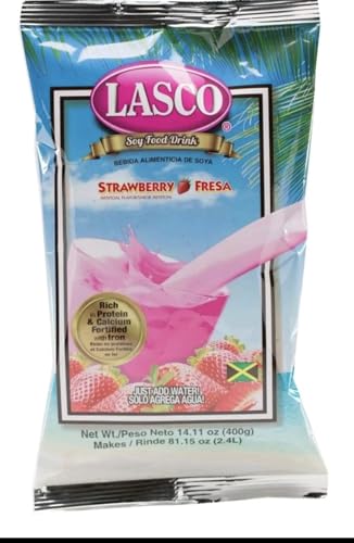 Lasco Soy Food Drink 400 grams, Available in 5 flavors (Vanilla, Strawberry, Chocolate, Almond, Creamy malt) (Strawberry)