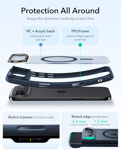 Image of ESR for iPhone Air Case with Stash Stand, Camera Control Cover Compatible with MagSafe, Military-Grade Drop Protection Magnetic Phone Case for iPhone 17 Air, Scratch-Resistant Back Cover,Frosted Blue