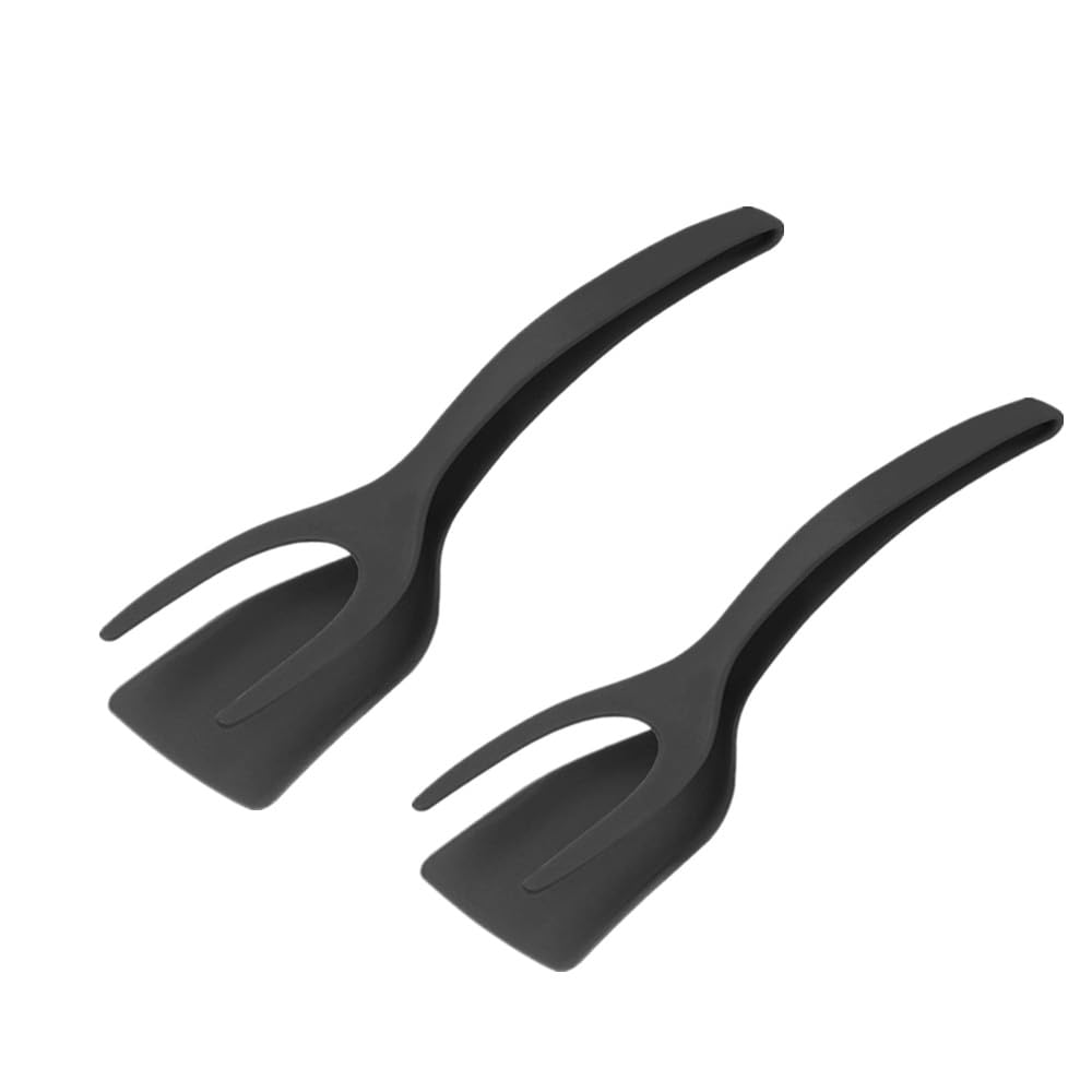 2PCS Egg Flipper Spatula - 2 in 1 Frying Tongs and Flip Spatula Tongs, Non-Stick Egg Turners, Pancake Fish French Toast Omelet Making Home Kitchen Cooking Tools (Black, 2 Pack)