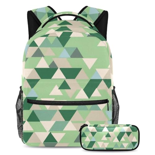Lot de 2 cartables triangle vert géométrique comprenant un grand sac à dos multicolore pour ado