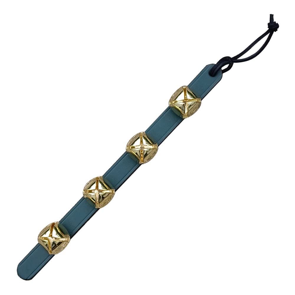 Rustic Red Door Co. jingle bells on a 14-inch leather strap, green | Mubboo