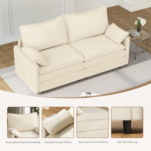 Image of Vesgantti 74 inch Loveseat Sofa for Living Room, Comfy Cloud Couch Deep Seat Chenille Modern 2 Seater Small Sofa with Armrest Pillow, Easy Assembly for Small Spaces, Beige