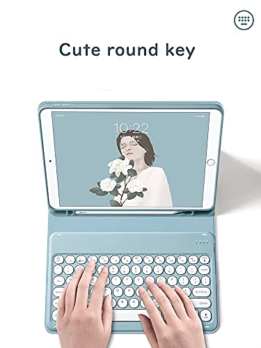 HENGHUI Keyboard Case for Galaxy Tab S6 Lite 10.4'' 2024/2022/2020 Cute Round Key Wireless Detachable BT Color Keyboard Cover with Pencil Holder (DarkGreen) - Image 2